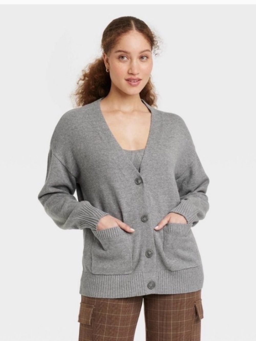 A New Day Cozy Gray Button-Front Women's Cardigan Sweater Size XXL